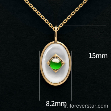 Shell blanc en or 18K Pendant la jadéite vert impérial